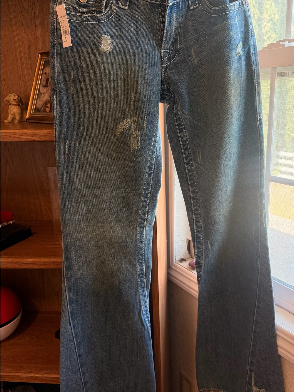 True Religion Women's Distressed Blue Flare Jeans